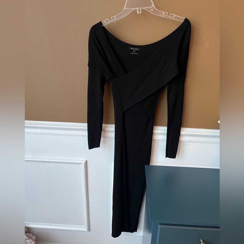 Massimo Dutti Black Wrap Cut-out Bodycon Dress Size S